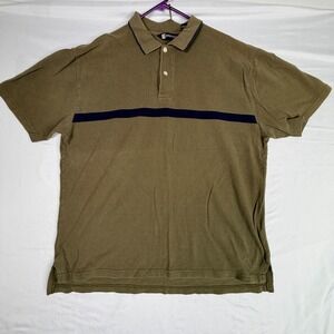 American Eagle Mens XL Polo Shirt Olive Green Navy Stripe Pique Cotton
